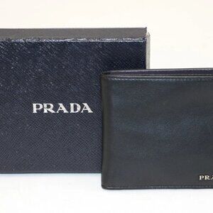 Prada Saffiano Bifold Leather Wallet - Black/Silver